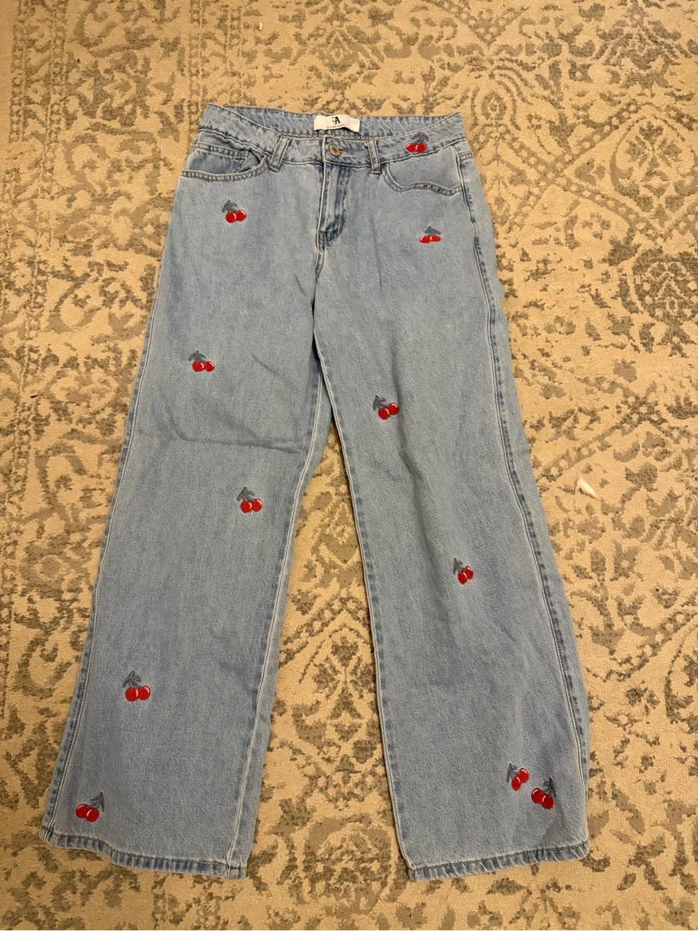 Light Wash Cherry Embroidered Women's Jeans